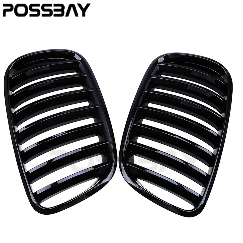 

POSSBAY For BMW X6 Hybrid E72 2008-2011 1pair Gloss Black Front Grilles Grills Car Replacement Front Bumper Center Grille Vent