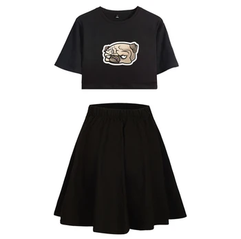 

Pug 2D New Clothes print Summer pop Women casual Two Pieces Sets Sexy Short Skirt And T-shirts Clothes 2019 Hot Sale Kpops Plus