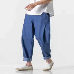 Для мужчин модные повседневное джинсовые штаны шаровары мужской эластичный пояс свободные джинсовые брюки джоггеры треники M-5XL