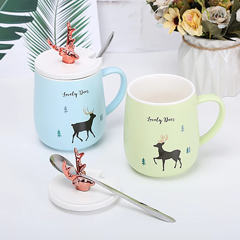 Керамическая кружка и ложка Tazas Рождественская чашка чайная с рисунком оленя