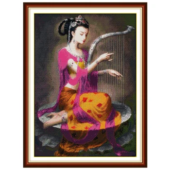 

Dunhuang Woman Playing 8the Lyre Counted Cross Stitch DIY 11 14CT Cross Stitch Set Cross-Stitch Kit Embroidery Needlework