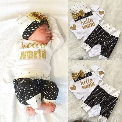 

Cute Newborn Infant Baby Girl Boy Long Sleeve Top Romper+Pants 3pcs Suit Outfits Set Clothes