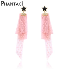 

Long Lace Drop Earrings For Women,Black Acrylic Pink Cotton Dangle Earrings Lady Jewelry
