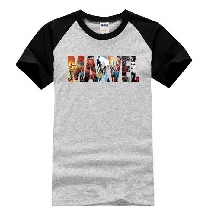 Модная мужская футболка Marvel, летняя новинка, супергерой Мстители, хлопок, высокое качество, реглан, футболка, Повседневная футболка, футболка s - Цвет: Black and ash 1