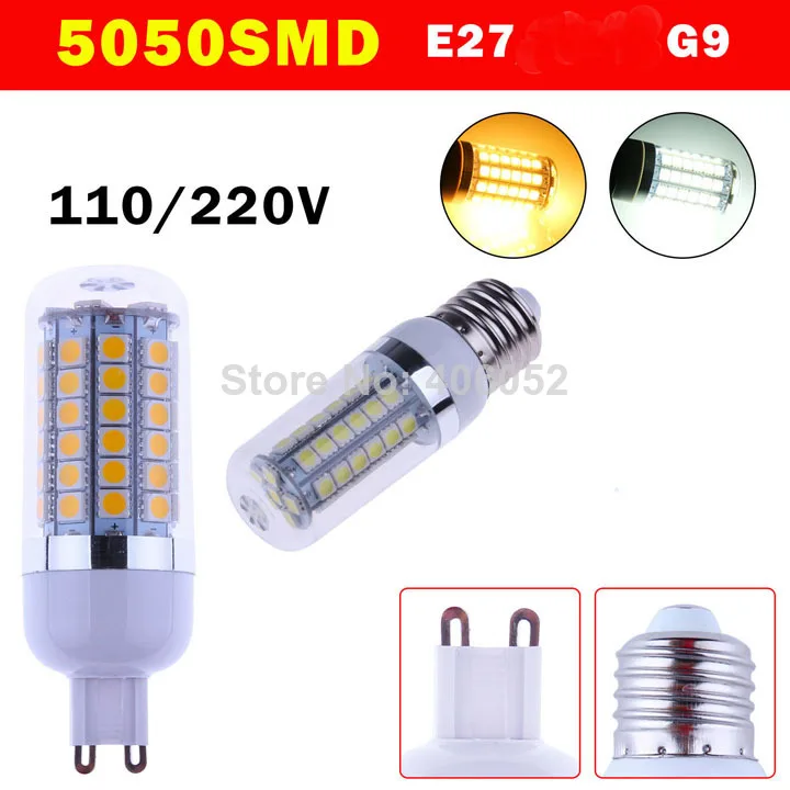 

10pcs/lot AC220V 69leds smd5050 LED Corn Bulb Light LED Lamp g9 e27 12w white / warm white