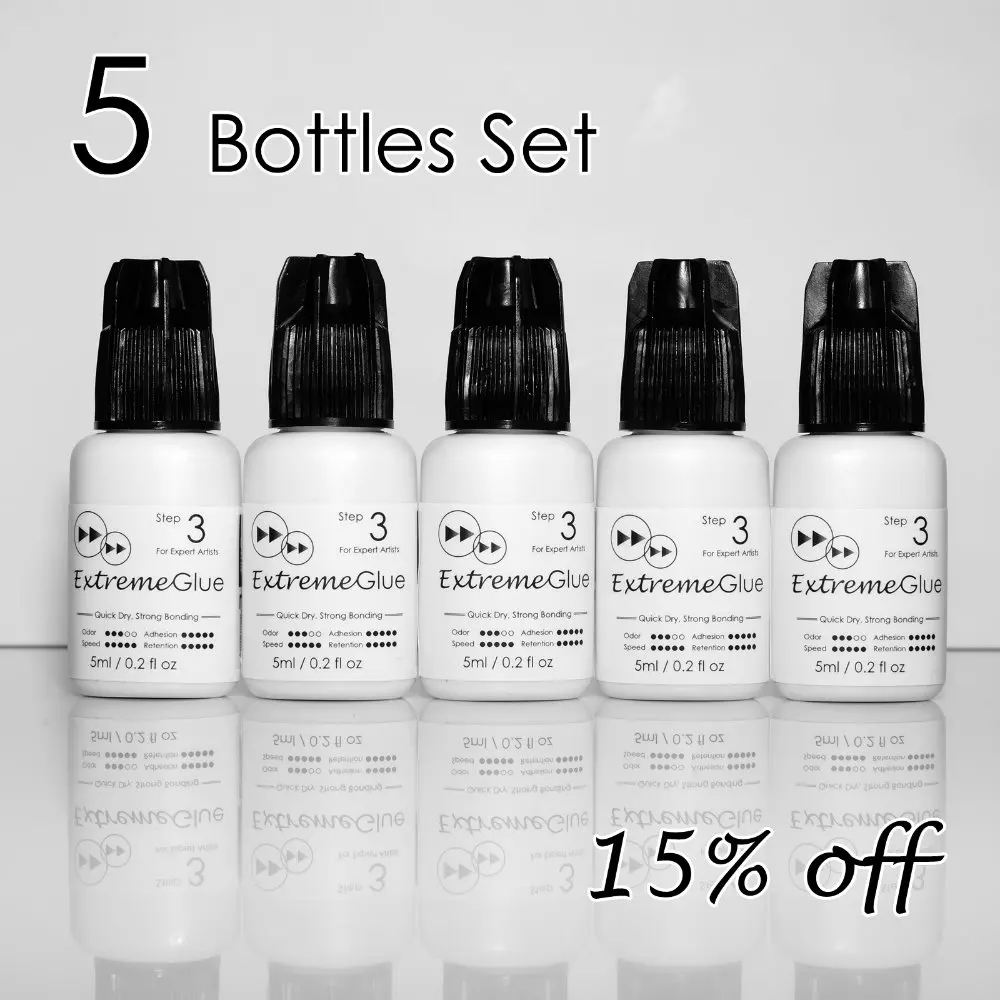 

[5 Set] Mia Extreme Strong Individual Eyelash Extension Glue Adhesive Medical Grade, 15ml x 5