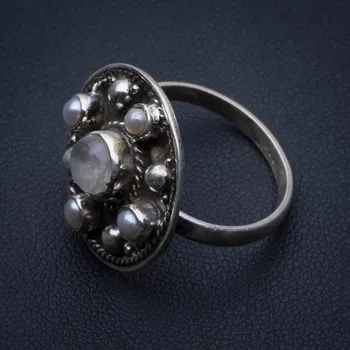 

Natural Rainbow Moonstone and River Pearl 925 Sterling Silver Ring, US Size 7.75 R3119