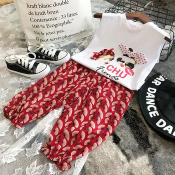 

Mihkalev 2020 summer kids tracksuit girls clothes set Sleeveless tshirt +pants 2pieces children clothing sets girl outfits