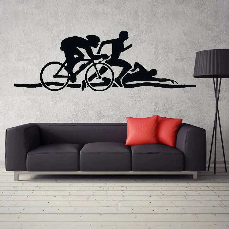 Triathlon Athletics Wallpaper Swimming Running Cycling Transfer Vinyl Wall Stickers Decorative Arts Sport Stickers For Kids3yd14 Wall Stickers Aliexpress