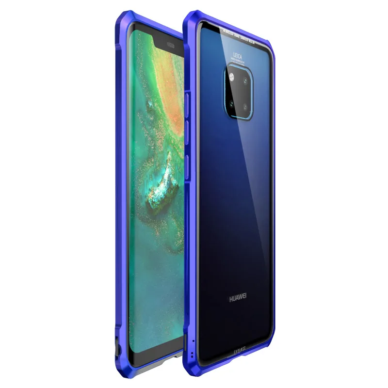 Чехол-бампер для huawei mate 20 Pro, алюминиевая металлическая рамка, бампер с прозрачным закаленным стеклом, задняя крышка для huawei mate 20 Lite 20X - Цвет: blue-purple
