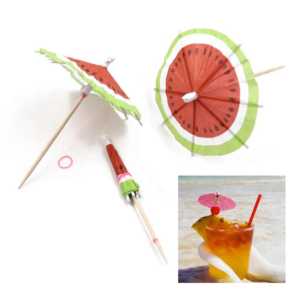 

50pcs Watermelon Umbrellas Cocktail Picks for Drinks Fruit Toothpick Dessert Sandwich Sticks Skewer Hawaiian Pool Party Supplies