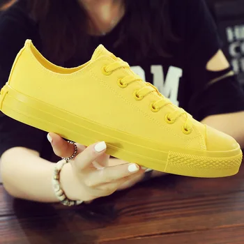 

Women Vulcanized Shoes Woman Canvas Shoes Fashion Sneakers Black White Yellow Casual Shoes Women's Flats Plus Size 35-46
