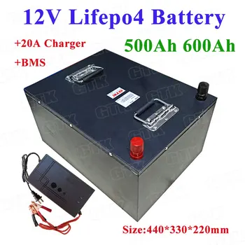 

Steel case 12V 500Ah 600Ah Lifepo4 lithium battery with BMS large capacity for Solar energy storage motor homes +20A charger