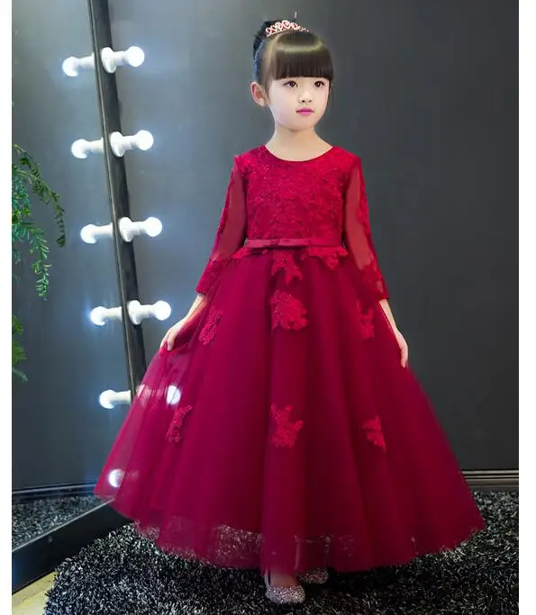 Girls Pageant Long Formal Dresses 2017 Long Sleeve Gauze Gowns Lace Girls Princess Tutu Dress Christmas Kids Wedding Party Dress Girls Pageant Long Formal Dresses 2017 Long Sleeve Gauze Gowns Lace Girls Princess Tutu Dress Christmas Kids Wedding Party Dress