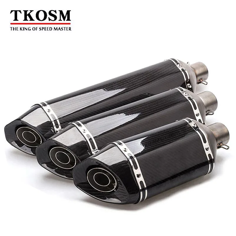 

TKOSM 570mm/470mm/370mm Universal Inlet51mm Motorcycle Exhaust Muffler Pipe Real Carbon Fiber Motorbike Muffler Escape