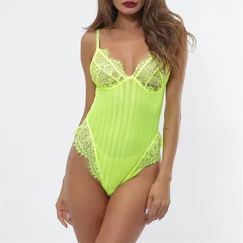 

Skinny Sexy Bodysuit Rompers Women Striped Mesh Bodycon Summer Neon Body Tops Backless Solid Lace Clubwear Jumper Overalls M0042