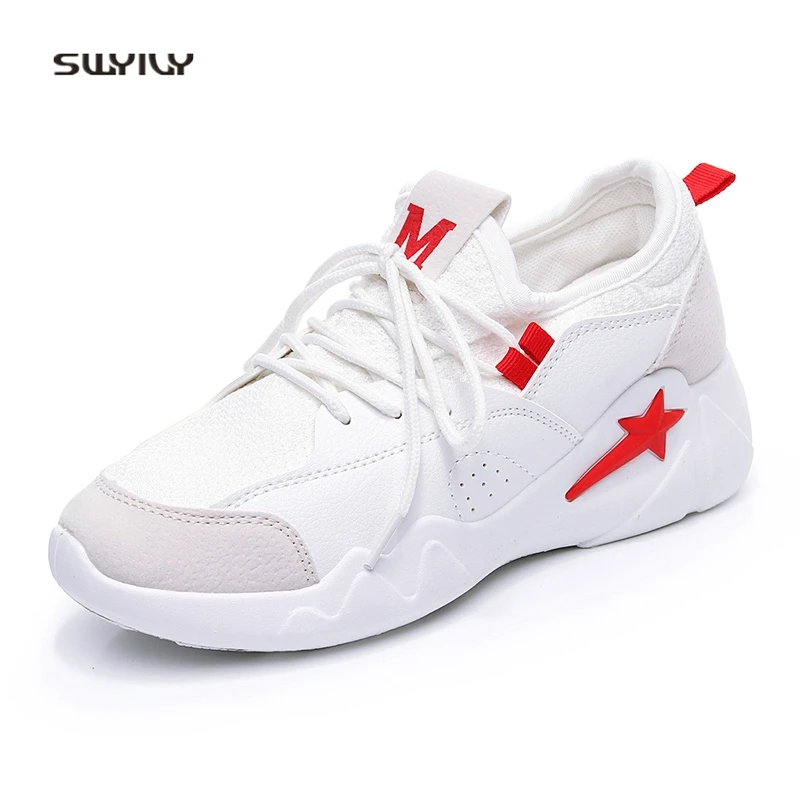 SWYIVY Casual Shoes Woman White Platform 2018 Breathable Female Leisure Shoes Student Casual Sneakers Shoes Star Heel 40 Size