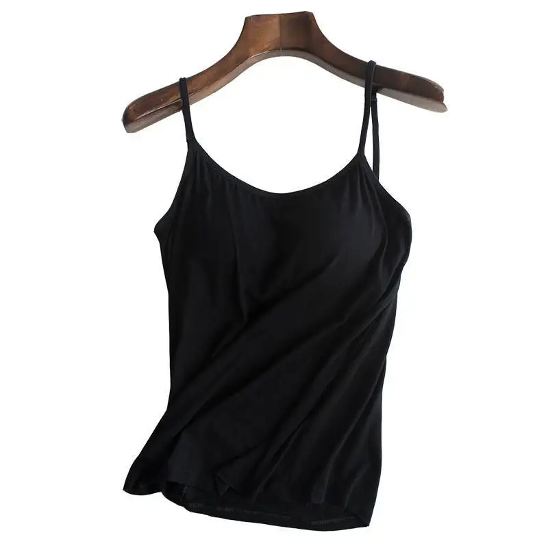 New Padded Bra Tank Top Women Modal Spaghetti Solid Cami Top Vest Female Camisole With Built In Bra Fitness Clothing silk camisole