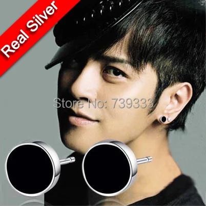 Real 925 Sterling Silver Earrings Korean Black For Men Stud Real 925 Sterling Silver Earrings Korean Black For Men Stud Round Fashion Nature Agate Or Women In From Jewelry