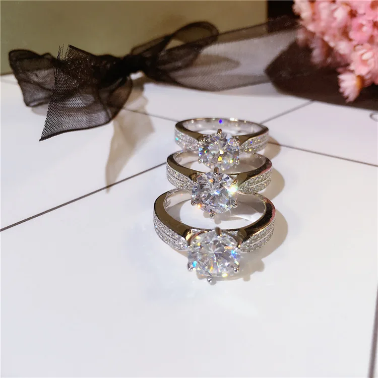 S925 Стерлинговое Серебро идеальный крой сверкающие схожие Moissanite кольцо женское принцесса оригинальные имитация обручальные кольца с брилиантами