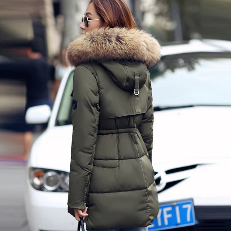 YEYELANA High Quality Large Real Fur 2018 Winter Jacket Women Genuine Raccoon Fur Collar Hooded Thick Coat Women Winter Parka