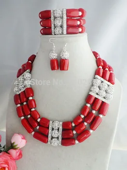 

New Nigerian Party Beads Necklace Coral jewelry set LK-2621