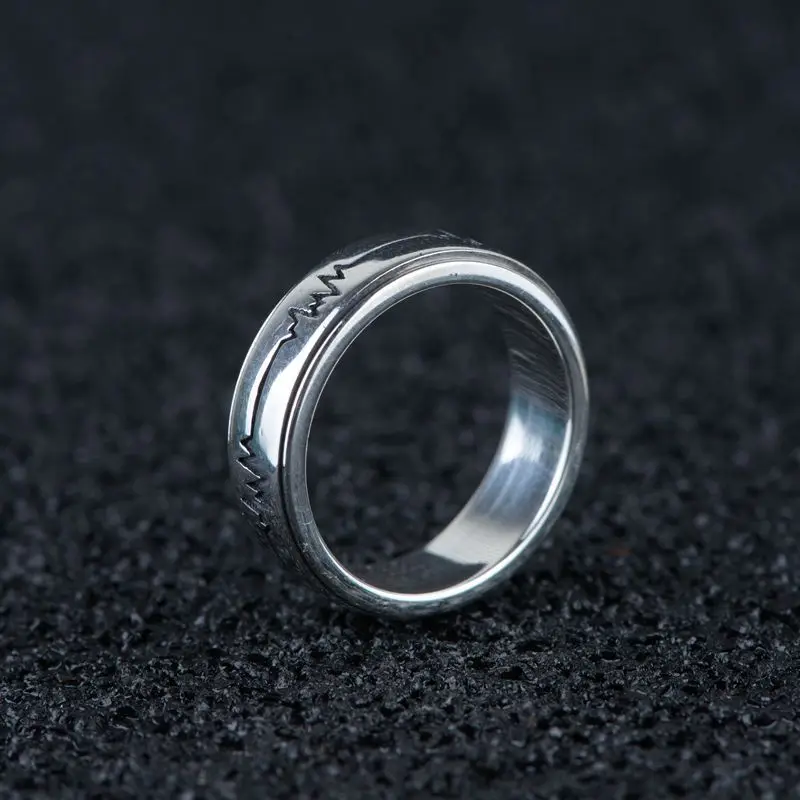 FNJ панк электрокардиограмма кольцо 925 серебро Anillos Новая мода S925 Стерлинговое