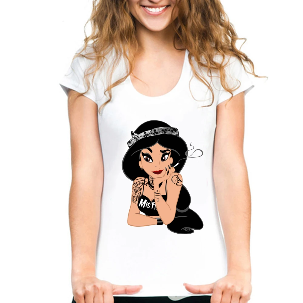 Женская футболка с принтом Русалочки, забавная футболка с надписью «Bad Girl Ariel», летняя повседневная футболка с коротким рукавом и рисунком из мультфильма для девочек, модная футболка в стиле панк с татуировкой - Цвет: 8