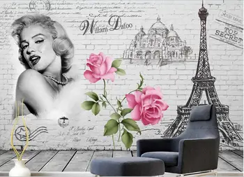 

3d wallpaper custom photo non-woven mural wall sticker 3d Retro brick wall Marilyn Monroe painting 3d wall room murals wallpaper