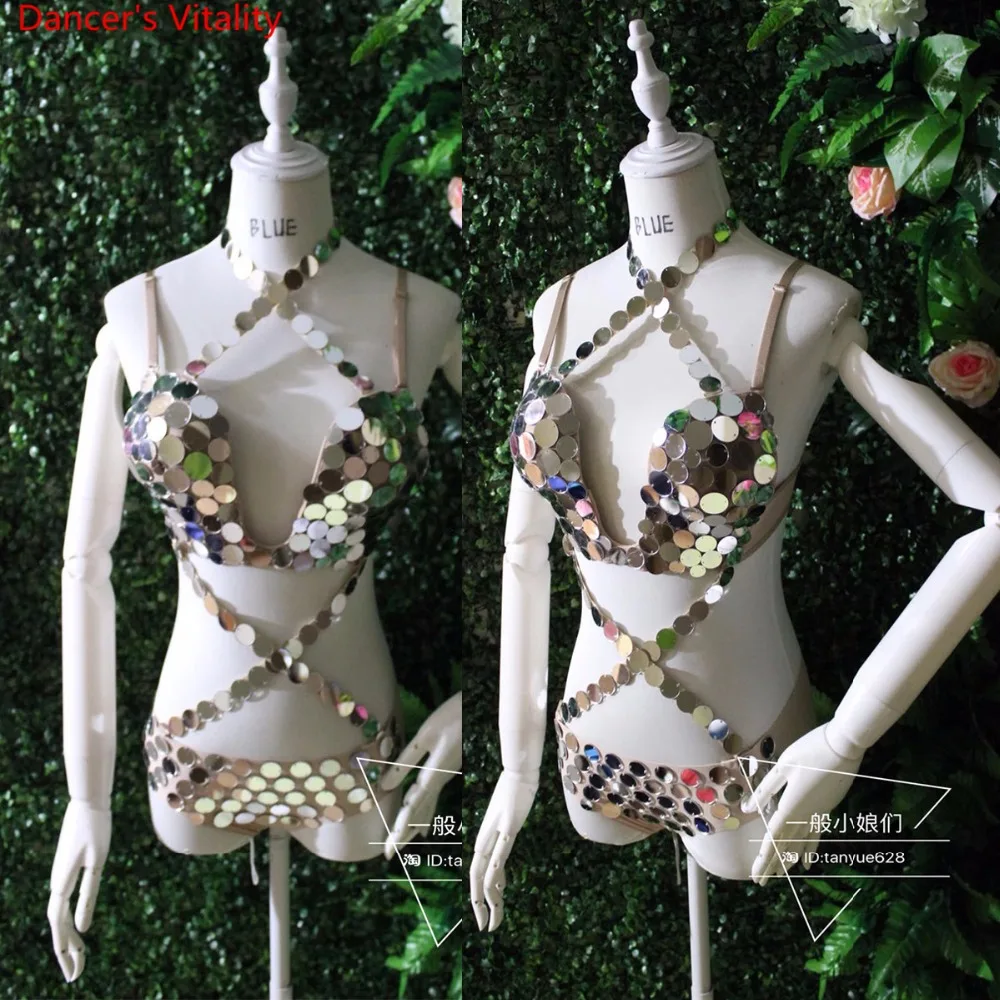 Late-night Show Sexy Alloy Sequin Bikini Nightclub Bar DJ DS Female Singer Pole Jazz Dance Performance Suit Clothes Outfits |