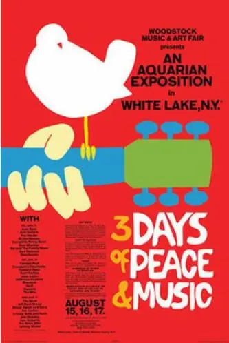 

WOODSTOCK CONCERT MUSIC FESTIVAL RED SILK POSTER Decorative painting 24x36inch