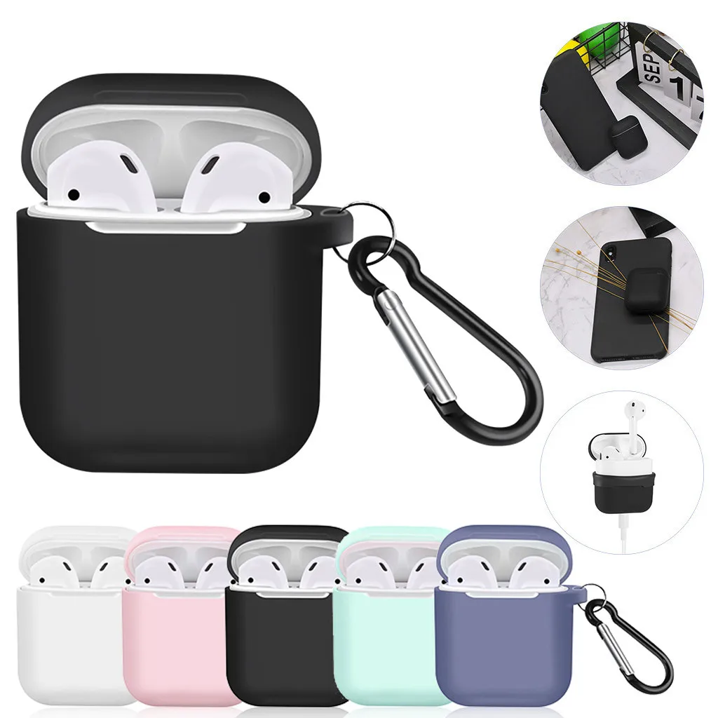 For Airpods Wireless Earbuds Silicone Leather Anti-lost Soft Case Cover Skin for Apple AirPods 1th with Ear Hook