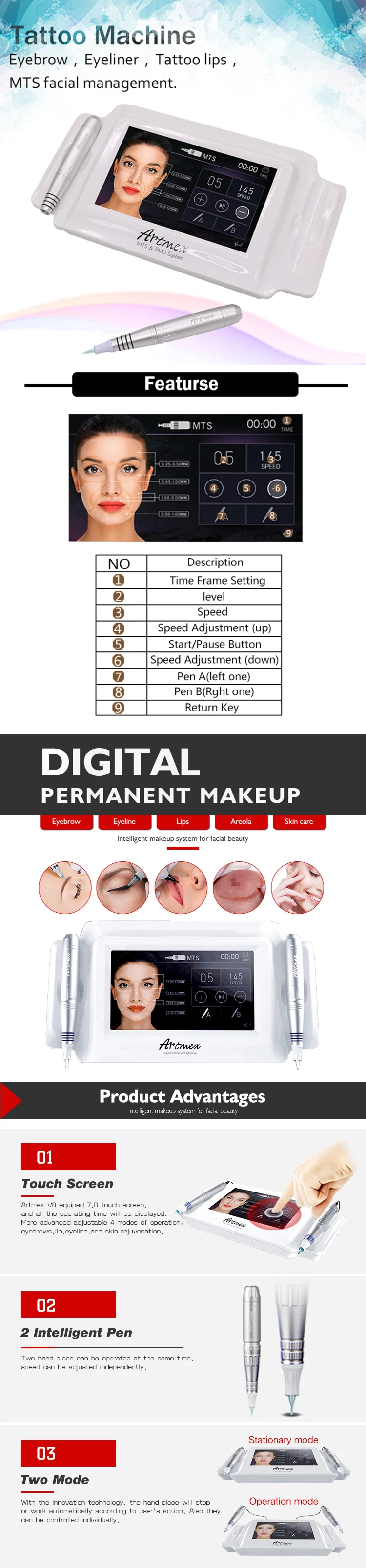 Artmex V8 for tattoo supply tattoo machine gun lips eyebrows eye lines eye lashes2