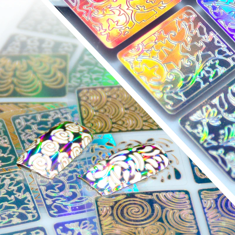 

YZWLE 1 Set Nail Art Hollow Stickers Laser Star 3D DIY Vinyls Image Transfer Stencil Template Tips Guide Stamp Manicure Decals