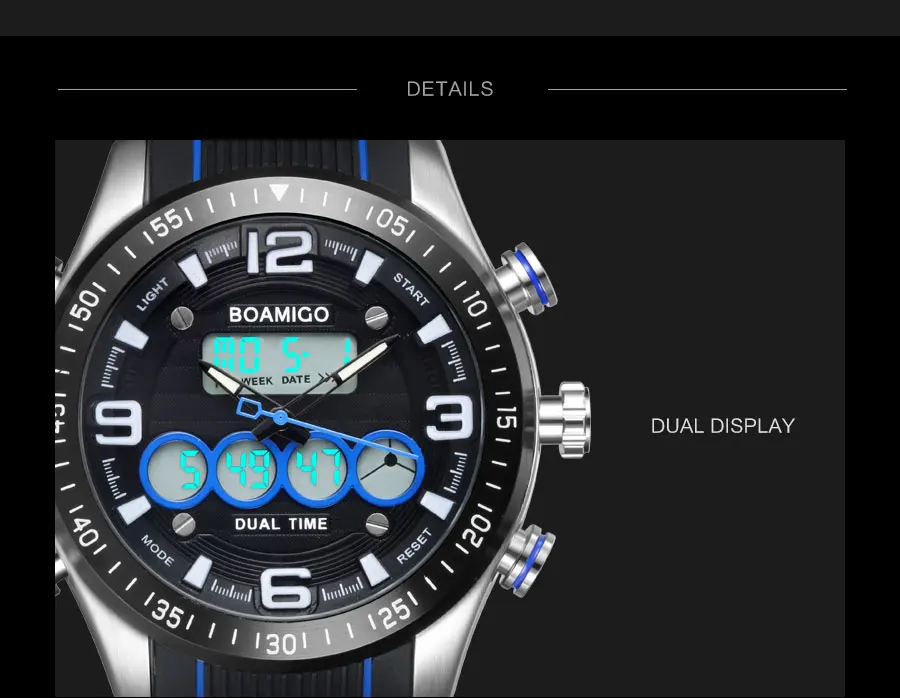 Fashion Quartz Mens Sports Watches Multiple Time Zone LED Digital Wristwatches Rubber Water Resistant Alloy Case Zegarek Meski (23) - 