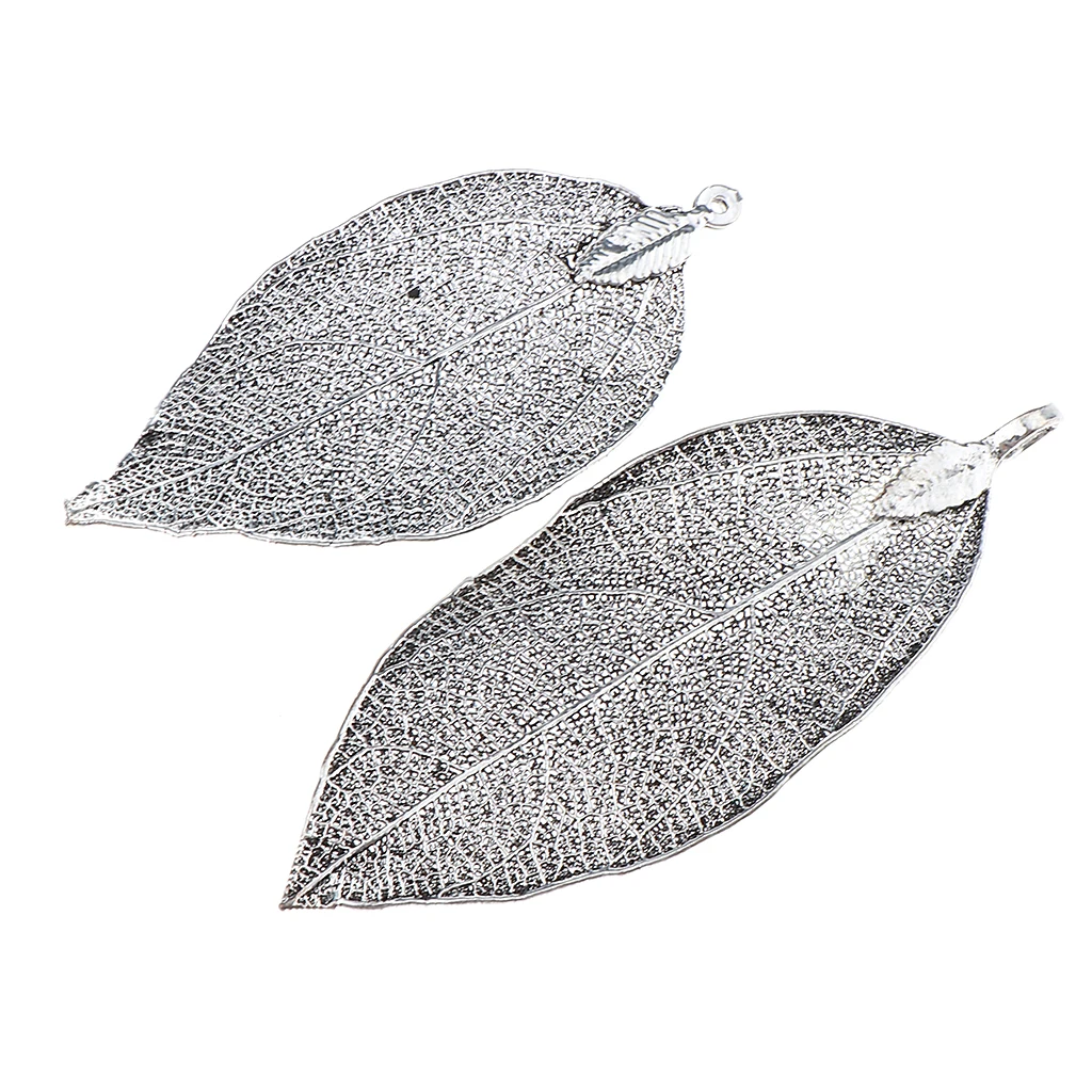 2 Pieces Electroplated Copper Natural Filigree Leaf Charms DIY Pendant Crafts for Necklace Earring Dangle Jewelry
