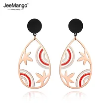 JeeMango модные ювелирные изделия розовое золото цвет из нержавеющей стали красные и черные полосы Серьги-гвоздики с рисунком для женщин Kolczyki JE18467