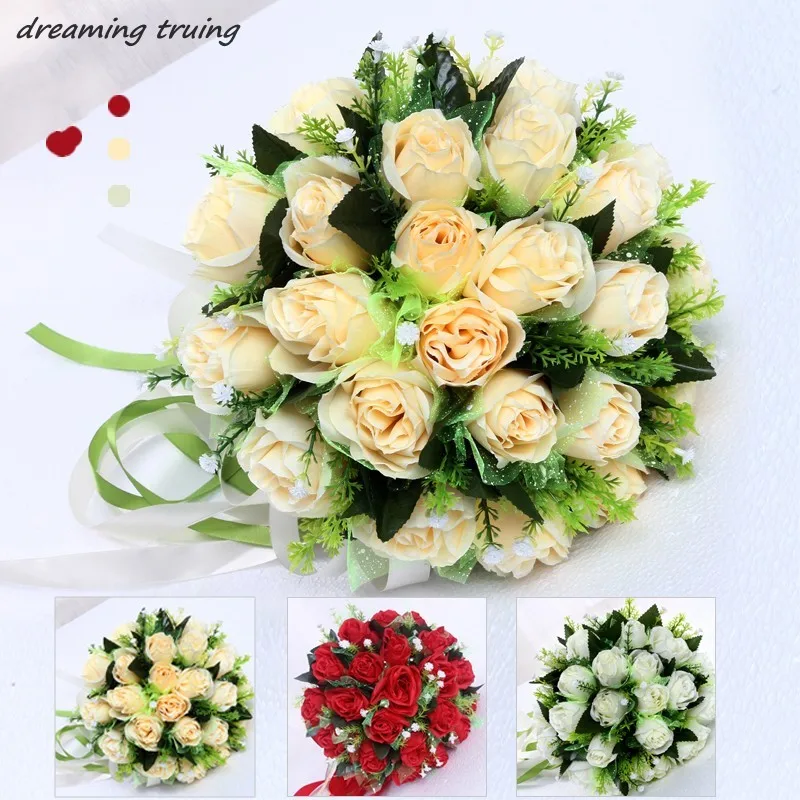 

2018 CheapBouquet Fleurs Artificielles Rouge Mariage 16 Roses Flowers For Wedding Decoration Bridesmaid/Bride Flower Bouquet