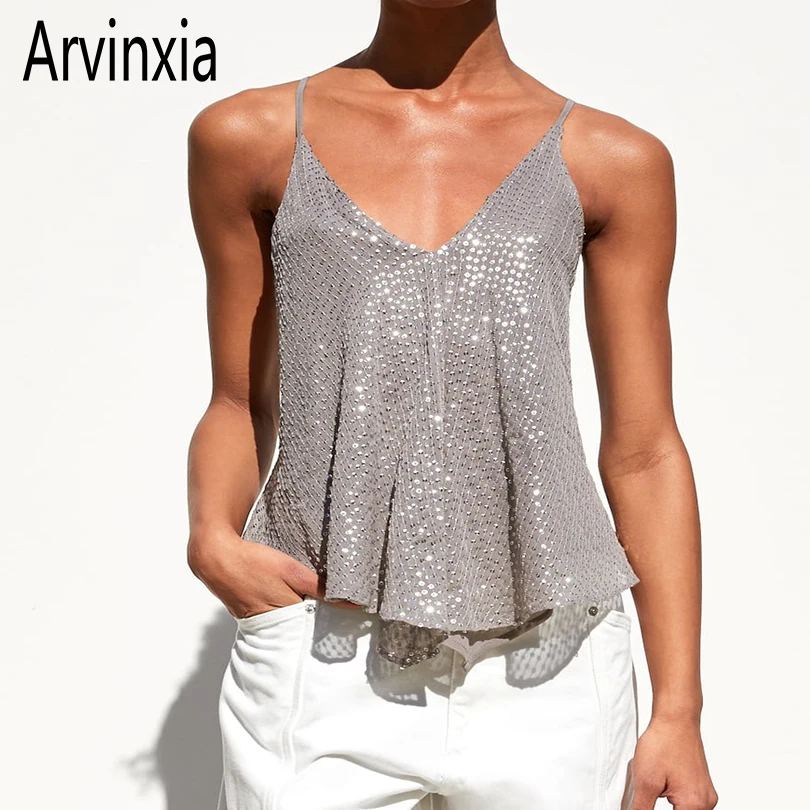 

Arvinxia ZA Sexy Solid Spaghetti Strap Ruffles Woman Tops New Sleeveless Backless Women Camis Fashion Streetwear Femme Tank Tops