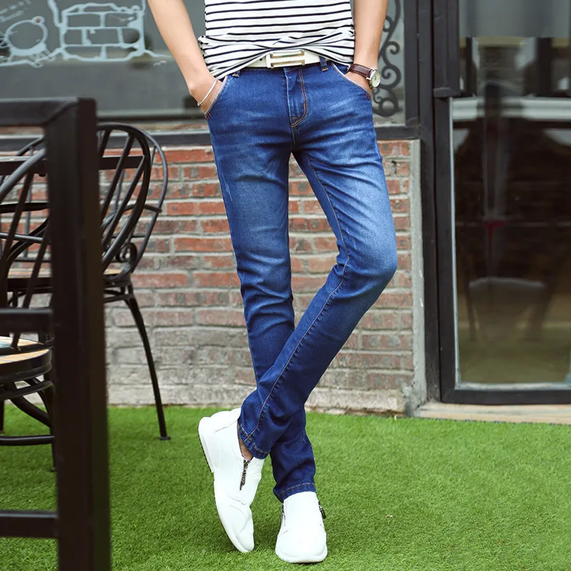 Осенние и зимние мужские тонкие эластичные модные джинсы для отдыха