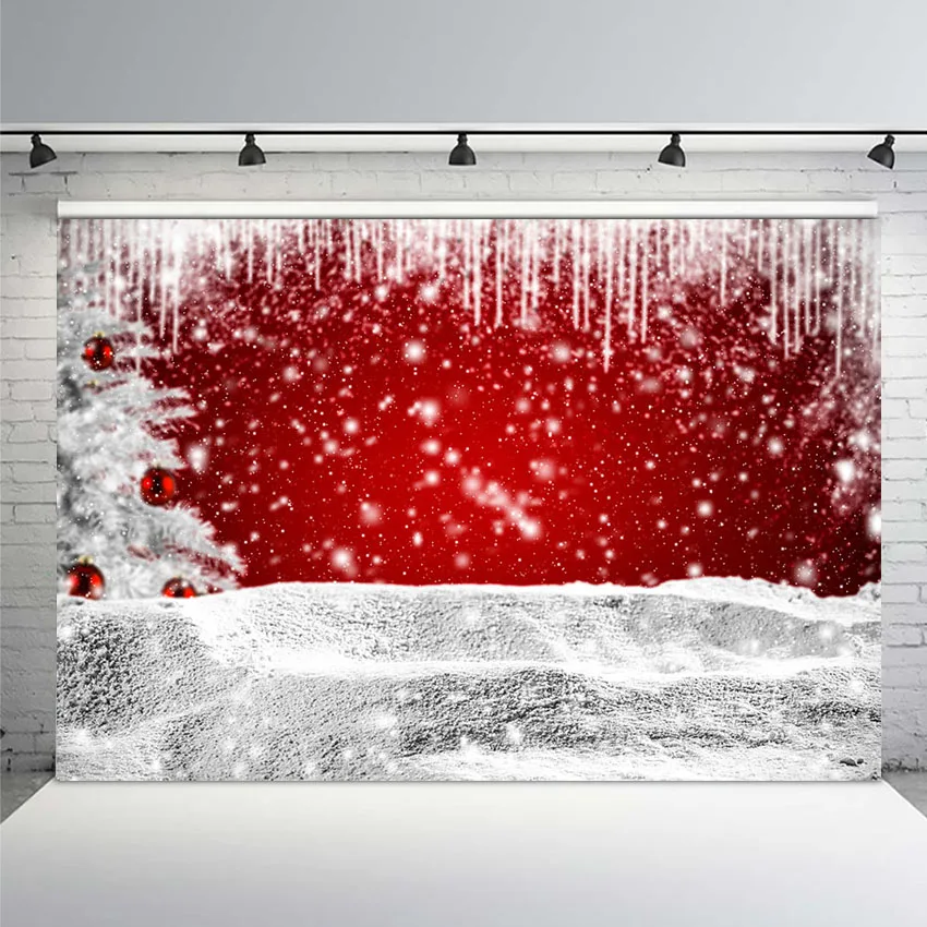 

Christmas Tree White Snow Photography Backdrops New Year Decorations Xmas Snowflake Photo Studio Background Brick Fireplace