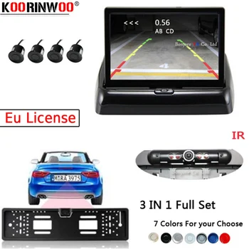 

Koorinwoo Europe License Plate Frame Rearview Camera Car Parking Sensors Kit 4.3" Car Foldable Monitor Car Buzzer bib Speaker