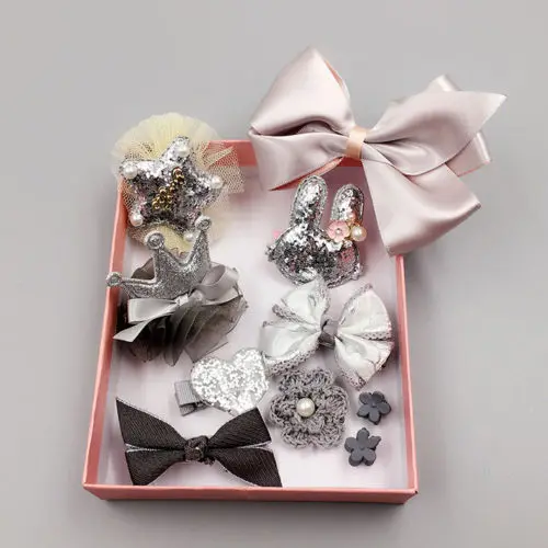 10 шт., детская кружевная заколка для волос цветок заколки шпильки, Подарочная коробка для девочек, заколка для волос - Цвет: Светло-серый