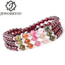 5-6 мм Красное гранатовое вино камень браслет Турмалин 925 серебряные браслеты подарок на день рождения обертывание браслеты для женщин