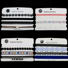 Винтаж 4 шт./компл. цветочное Кружевное колье набор гот Винтаж колье-чокер бархат женские ожерелья-Чокеры Воротник Модные украшения колье Femme