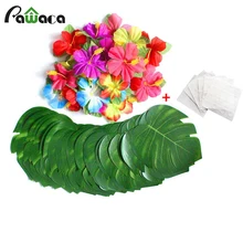 60/64/88 шт листья тропической пальмы цветы гибискуса искусственные листья для Гавайскую вечерние джунгли пляж тема украшения стола