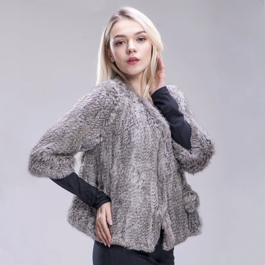 Fxfurs из натуральной натуральный женские вязаные кроличий мех пальто модное