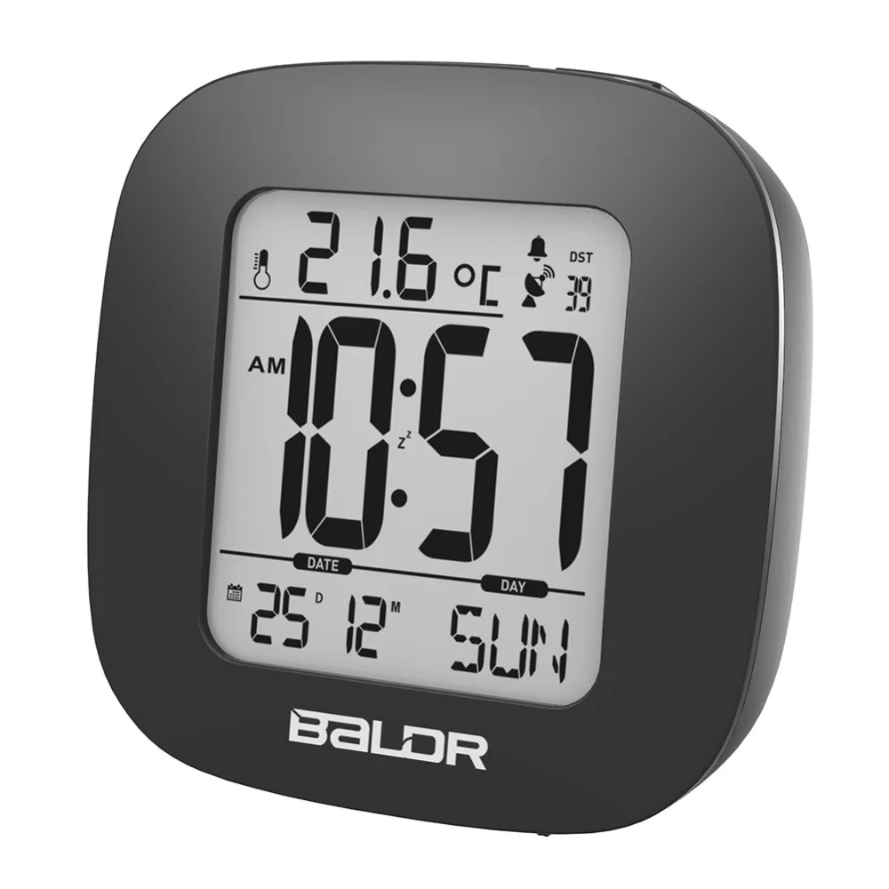 

Baldr RCC UK MSF Mini LCD Digital Alarm Clock Backlight Calendar Temperature Sensor Snooze Timer Thermometer Travel Watch
