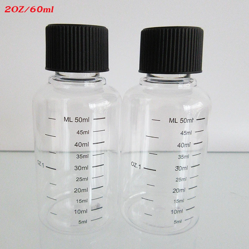 

10pcs 60ml Plastic Cosmetic Bottle with Graduation,Toner Empty package,Black safty Cap,PET Bottle ,high quality,free shipping