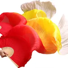 Высококачественная шелковая танцевальный веер для танца живота настоящая шелковая вуаль левый+ правый синий цвета Горячая Распродажа красный+ оранжевый+ желтый+ белый